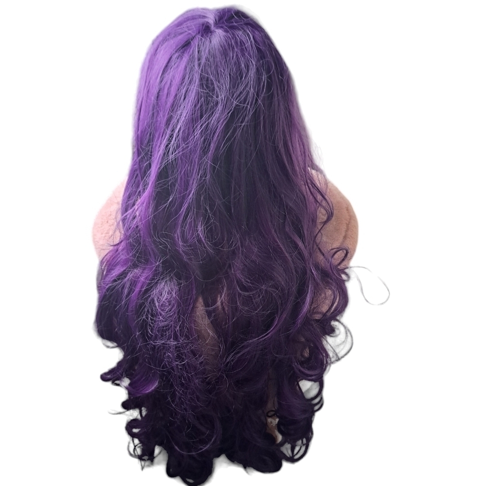 EMAX design cosplay Wig Long wavy hair Purple locks dressup Halloween adult S-M - Picture 2 of 7